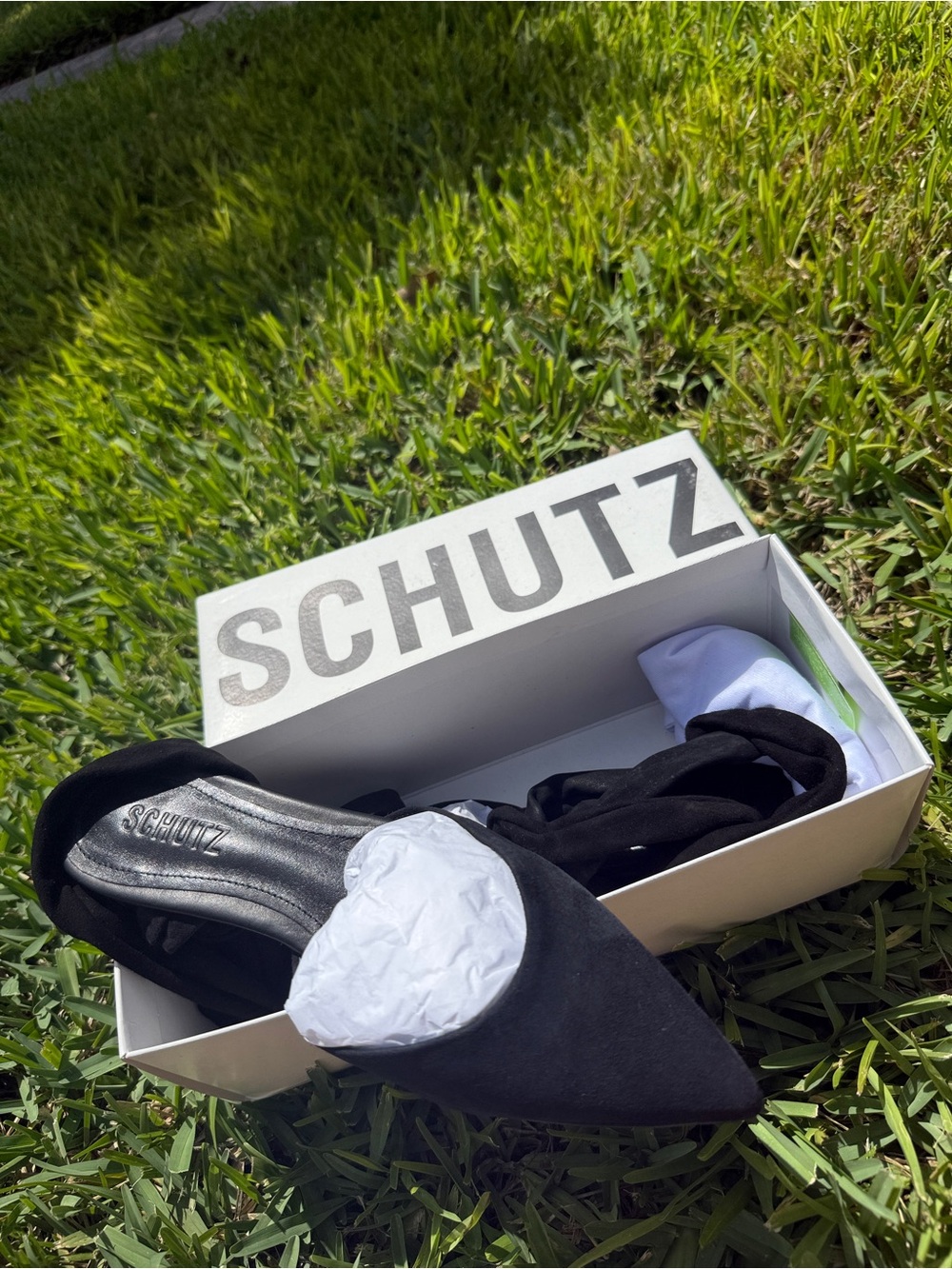 Schutz "Barbrah" Black Suede Wrap Tie Slide Flats Size 6.5